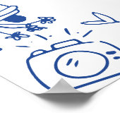 手書きブルーお洒落の結婚歓迎サイン ポスター (角)