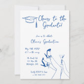 手書きブルーの卒業式パーティーの招待状 招待状 (正面)