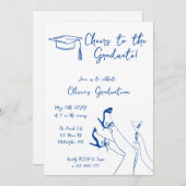 手書きブルーの卒業式パーティーの招待状 招待状 (正面/裏面)