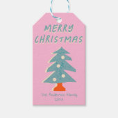 手書きブルーグリーンクリスマスツリーファンキー ギフトタグ (正面)
