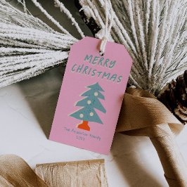 手書きブルーグリーンクリスマスツリーファンキー ギフトタグ