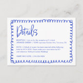 手書きブルーフランスのレトロ結婚の詳細 エンクロージャーカード (正面)