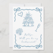 手書きブルーブライドメイド提案カード 招待状 (正面)