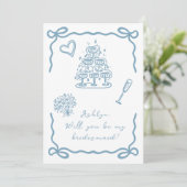 手書きブルーブライドメイド提案カード 招待状 (スタンド正面)