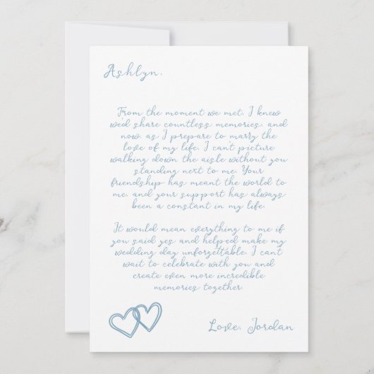 手書きブルーブライドメイド提案カード 招待状 (裏面)