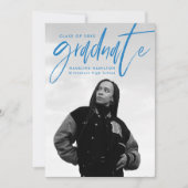 手書きブルーブラシスクリプト4写真卒業 案内状 (正面)