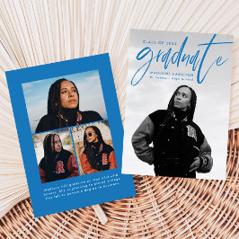 手書きブルーブラシスクリプト4写真卒業 案内状