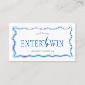 手書きブルーホワイトビジネスロゴラッフルチケット プレイスカード (正面)
