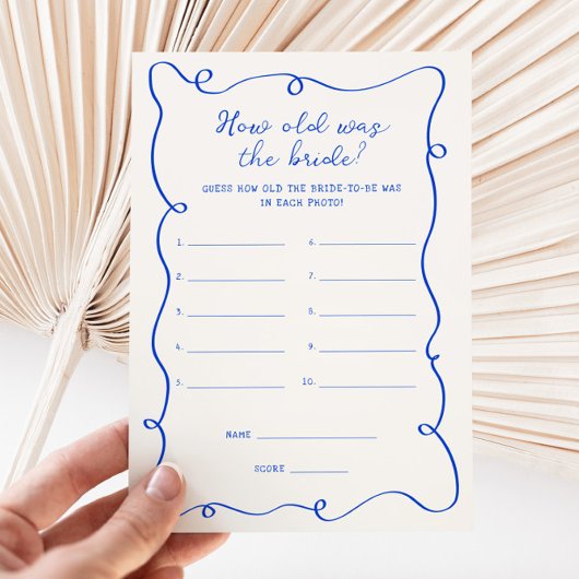 手書きブルー新婦カードの年齢 招待状