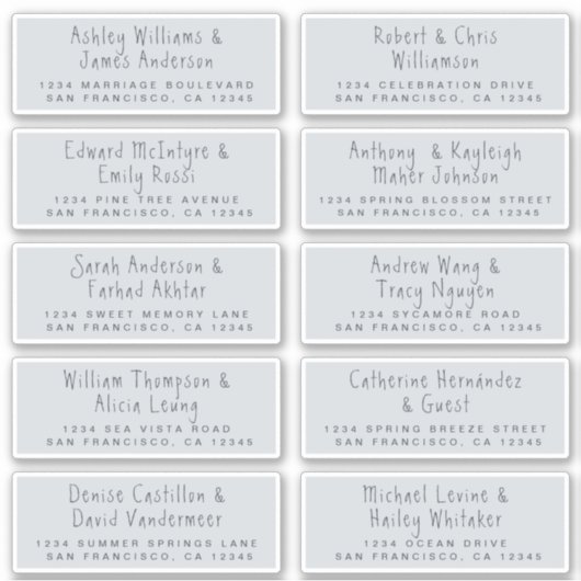 手書きブルー結婚ズゲスト住所 シール (正面)