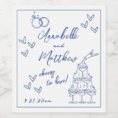 手書きブルー結婚ズ ワインラベル (シングルラベル)