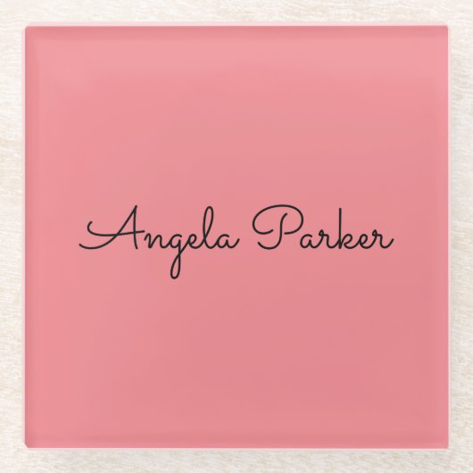 手書きプレーンシンプルプロフェッショナルピンクモダン色 ガラスコースター (正面)