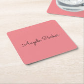 手書きプレーンシンプルプロフェッショナルピンクモダン色 スクエアペーパーコースター (アングル)