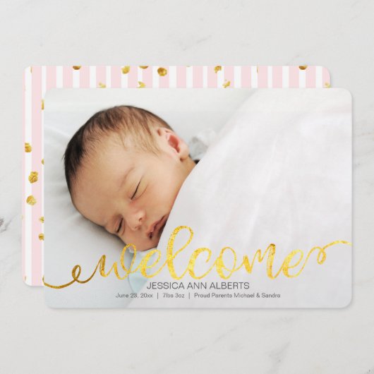 手書きベビー誕生写真アナウンスメントカード 案内状 (正面/裏面)