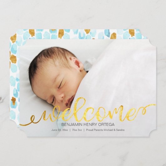 手書きベビー誕生写真アナウンスメントカード 案内状 (正面/裏面)