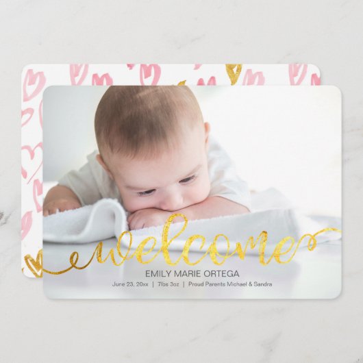 手書きベビー誕生写真アナウンスメントカード 案内状 (正面/裏面)