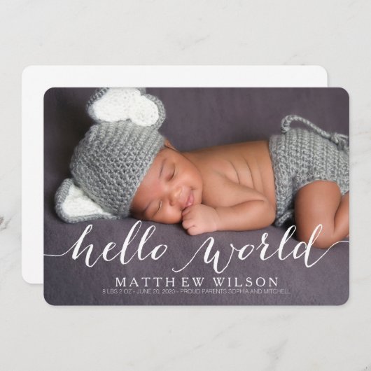 手書きベビー誕生発表写真カード 案内状 (正面/裏面)