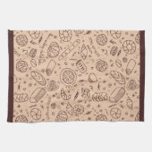 手書きベーカリーパターンチャラテーマ キッチンタオル (横)