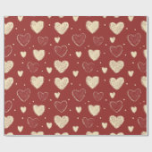 手書きベージュ赤いハートパターンイラストレーション ラッピングペーパー (フラット)