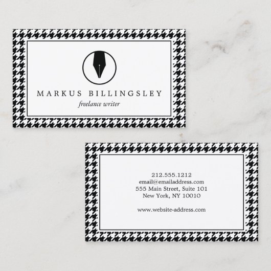 手書きペンのペン先のロゴとパタ千鳥格子のーン 名刺 (正面/裏面)
