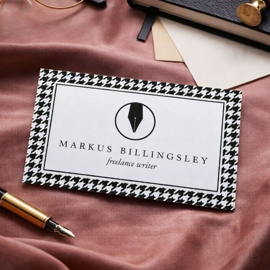 手書きペンのペン先のロゴとパタ千鳥格子のーン 名刺