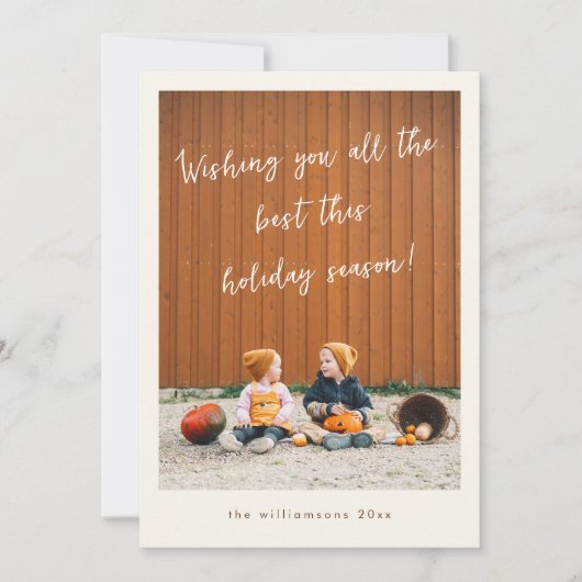 手書きホワイトオーバーレイ垂直方向フォトクリスマス シーズンカード (正面)