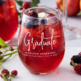 手書きホワイトスクリプトの卒業 ステムなしワイングラス