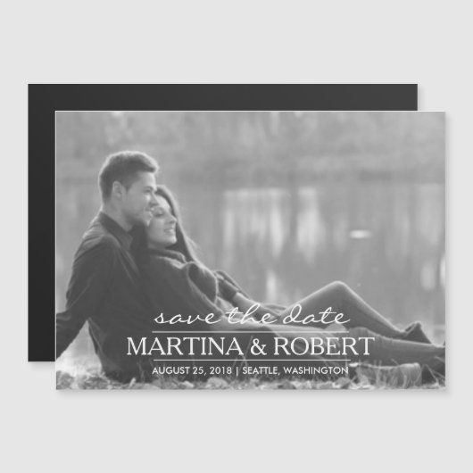 手書きホワイトスクリプト日付の写真を保存 マグネット招待状 (正面/裏面)