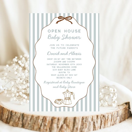 手書きボンジュールビーブオープンハウスボーイベビシャワー 招待状