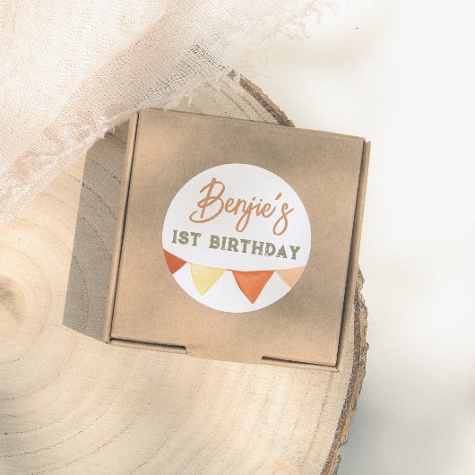 手書きボーホカラーバニングボーイバースデーパーティー ラウンドシール