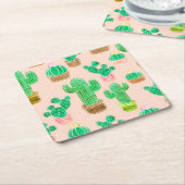 手書きポットサボパターン スクエアペーパーコースター (アングル)