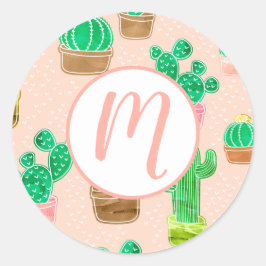 手書きポットサボパターン ラウンドシール