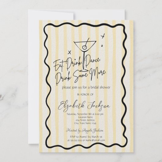 手書きマルティニイエローストライプブライダルシャワー 招待状 (正面)