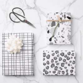 手書きミニマリストブラック&ホワイトバラエティーパック ラッピングペーパーシート