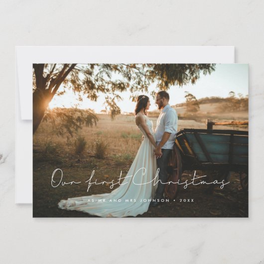 手書きミニマリスト私たちの初めてのクリスマス 結婚した 招待状 (正面)