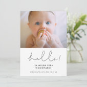 手書きミニマリストHello新生児写真 案内状 (スタンド正面)