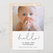 手書きミニマリストHello新生児写真 案内状 (正面/裏面)