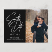 手書きミニマルの写真を保存する黒 案内ポストカード (正面)