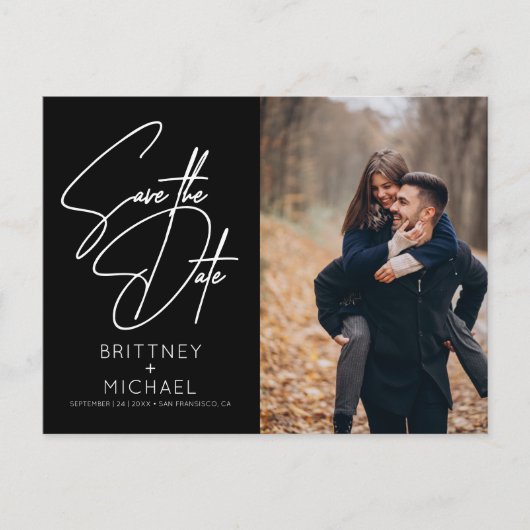 手書きミニマルの写真を保存する黒 案内ポストカード (正面)
