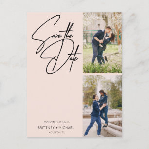 手書きミニマルフォトコラージュ赤面ピンク ポストカード