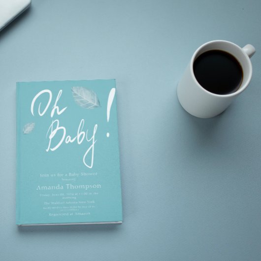 手書きミニマルブルーボーイベビーシャワー 招待状