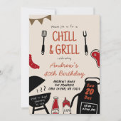 手書きミニマルBBQチルアンドグリル誕生日 招待状 (正面)