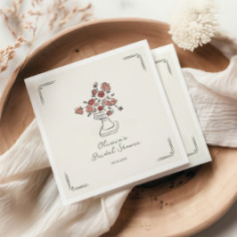 手書きミュート赤いセージフローラ壷ブライダルシャワー スタンダードカクテルナプキン