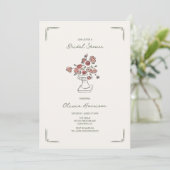手書きミュート赤いセージフローラ壷ブライダルシャワー 招待状 (スタンド正面)