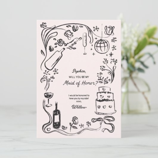 手書きメイド・オブ・オーナー(花嫁付き添い人)提案カード 招待状 (スタンド正面)