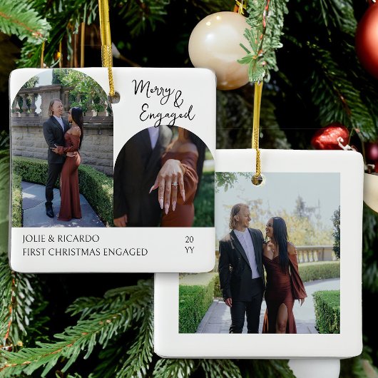 手書きメリーと婚約したアーチ写真 セラミックオーナメント