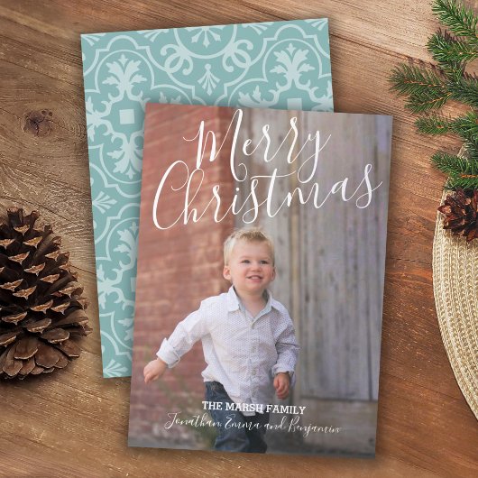 手書きメリークリスマススクリプトとフルフォト シーズンカード