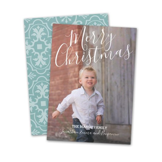 手書きメリークリスマススクリプトとフルフォト シーズンカード