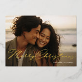 手書きメリークリスマス金ゴールドプレス写真 箔シーズンカード (正面)