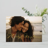 手書きメリークリスマス金ゴールドプレス写真 箔シーズンカード (立ち正面)